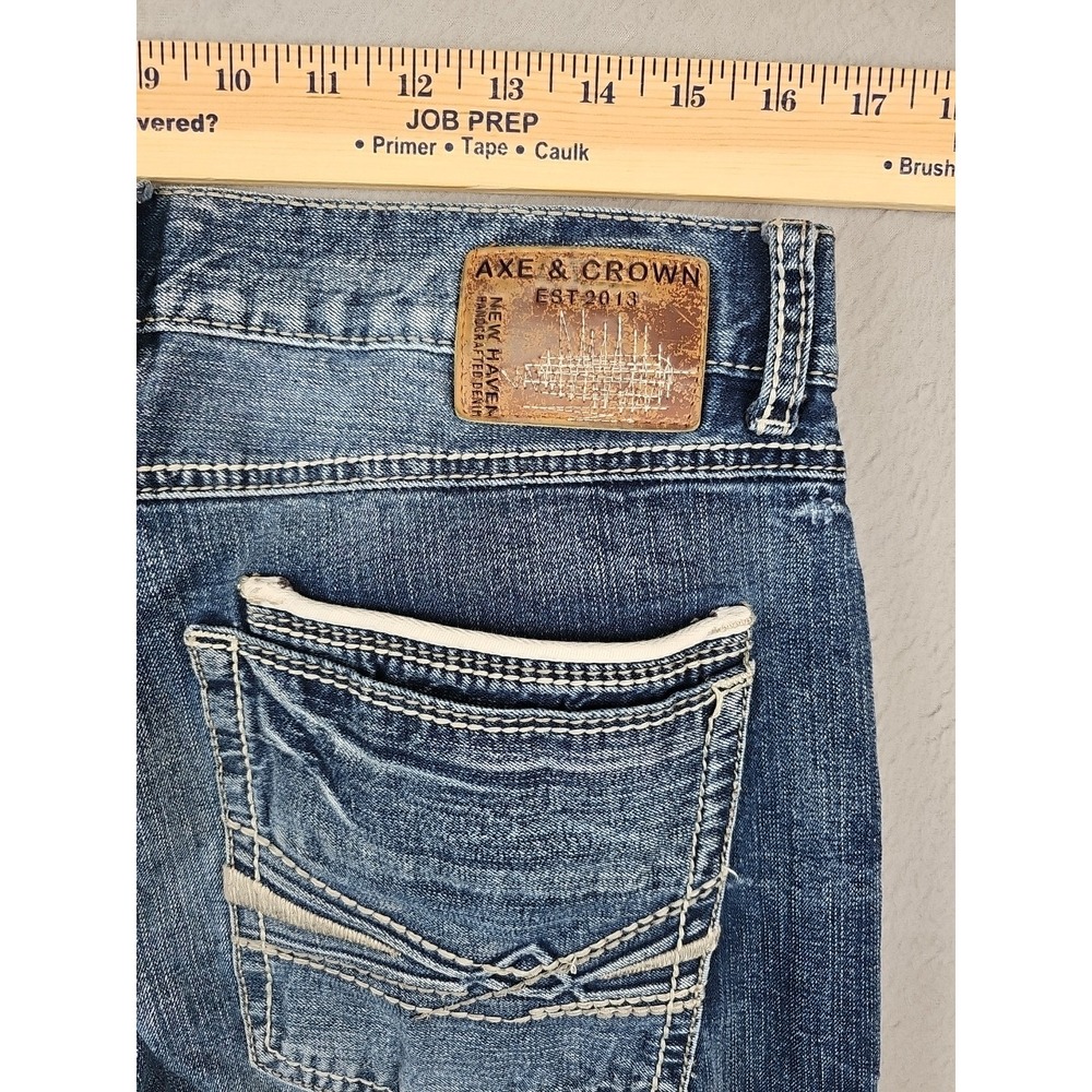 Axe & Crown Jeans Mens 33x30 Relaxed Straight Whiskered Embroidered Heavy Stitch - Picture 6 of 7